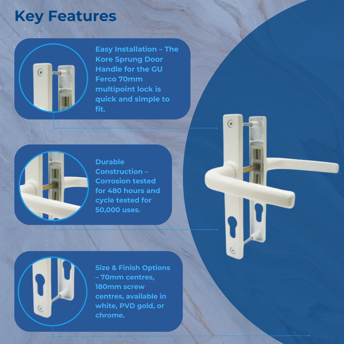 Kore Ferco 70 mm PZ UPVC Door Handle Lever Pair 180mm Centres 205mm Backplate upvc door handles 180mm screw centres