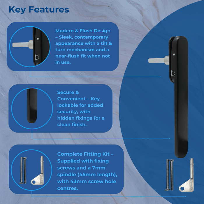 Fenster Genesis Sliding Bi Fold Locking Black Door Handle Short Base Smooth Finish