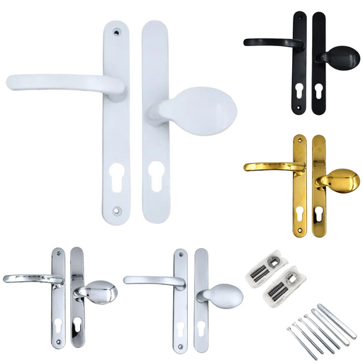 UPVC Offset Lever Pad Multipoint Door Handles – 92/62mm PZ, Sprung, 215mm Screw Centres – Secure uPVC Door Hardware