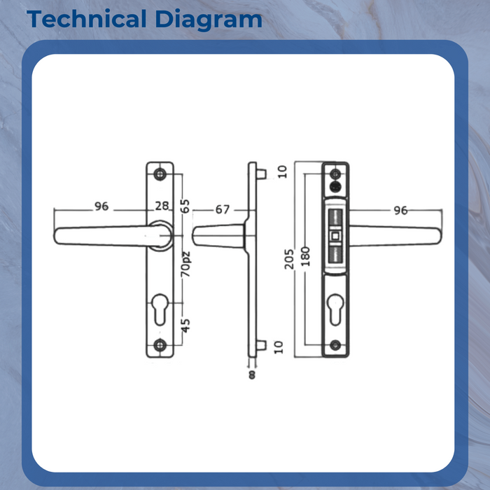 Kore Ferco 70 mm PZ UPVC Door Handle Lever Pair 180mm Centres 205mm Backplate upvc door handles 180mm screw centres
