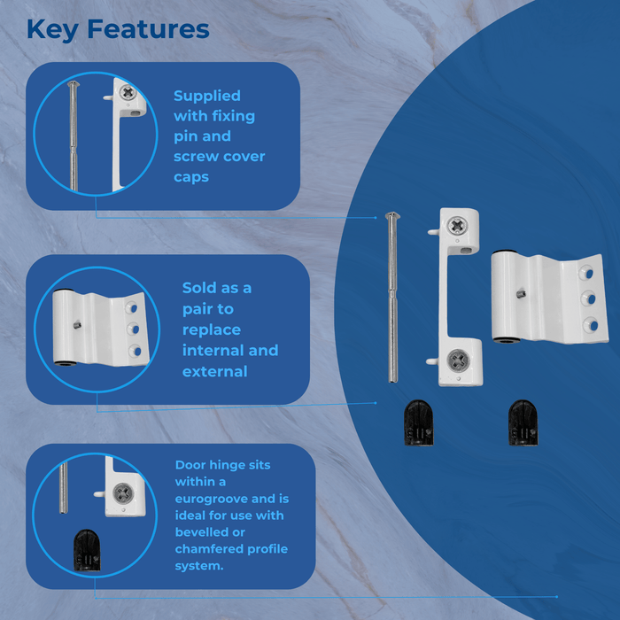 Pendulum Upvc Door Hinges - 100mm Rebated Butt Hinge 13mm Rebate White
