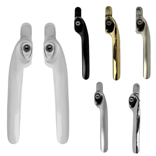 UPVC Cranked Right & Left Hand Espagnolette Window Handles 40mm Spindle 43mm Screw Centres
