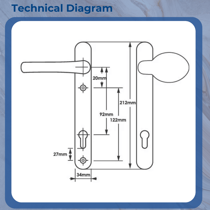 Lever Moveable Pad UPVC Multipoint Door Handles – 92mm PZ Sprung, 122mm Screw Centres