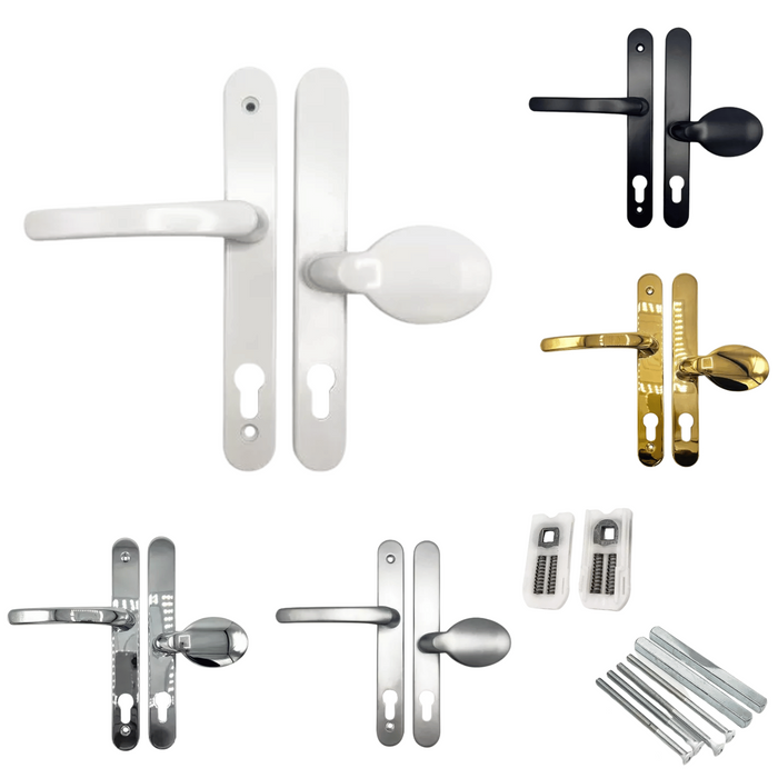 UPVC Offset Lever/Pad Multipoint Door Handles – 95mm/65mm PZ – 200mm Screw Centres – Sprung