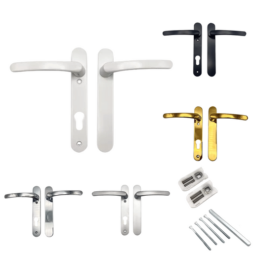Blank External Lever/Lever uPVC Multipoint Door Handles – 92mm PZ Centres – Sprung Mechanism – 122mm Screw Fixings