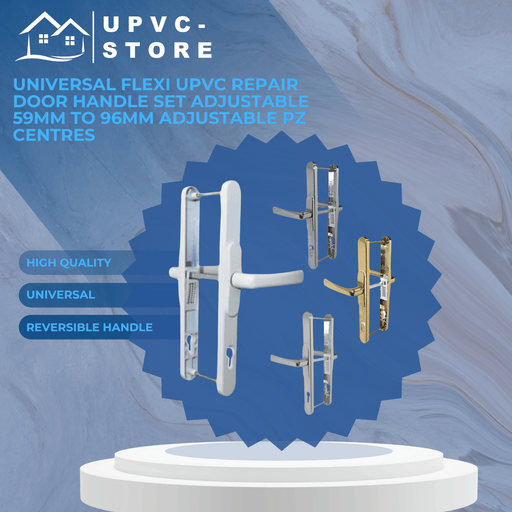 Universal Flexi UPVC Repair Door Handle Set Adjustable 59mm to 96mm Adjustable PZ Centres