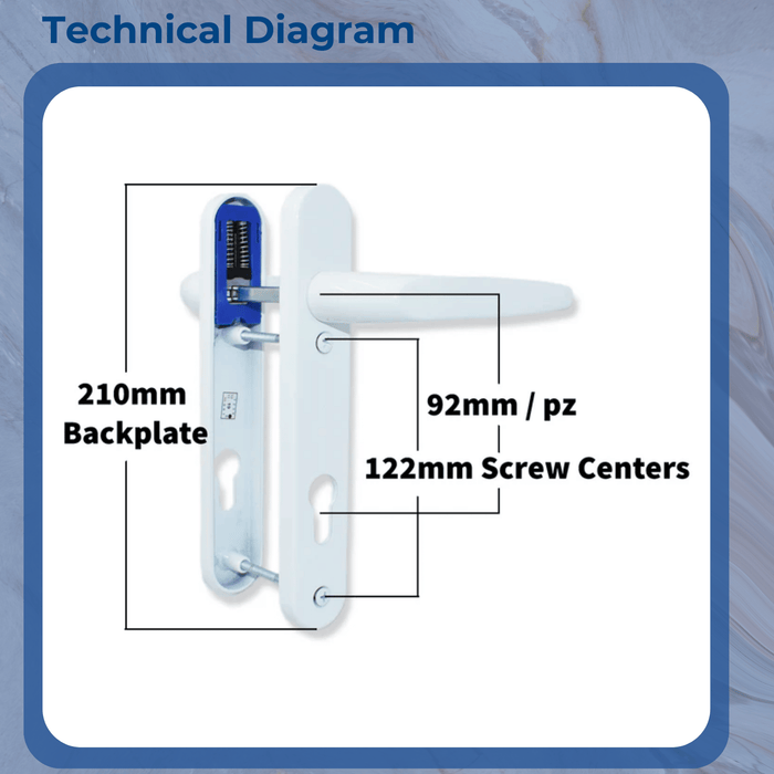 UPVC Double Glazing Trojan Sparta 92PZ 122mm Screw Centers Sprung Patio Door Handle Set PVC