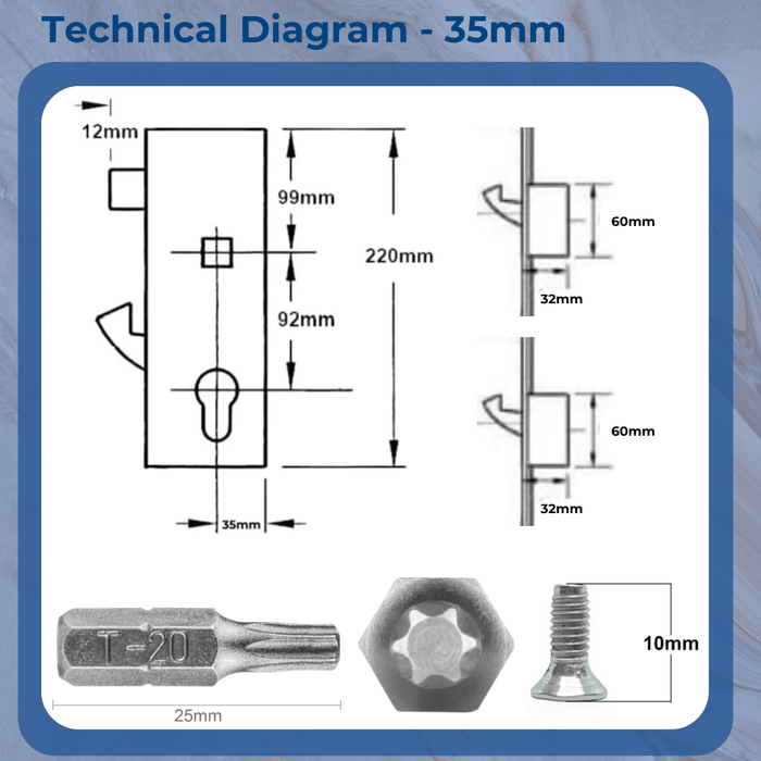 Multipoint 2 Small Hook Door ERA Refurbishment Kit – 35mm or 45mm Backset Multipoint Lock Repair Set