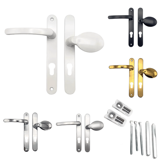 Offset Lever Pad uPVC Multipoint Door Handles – 92/70mm PZ, Sprung, 203mm Screw Centres – For Secure uPVC Doors