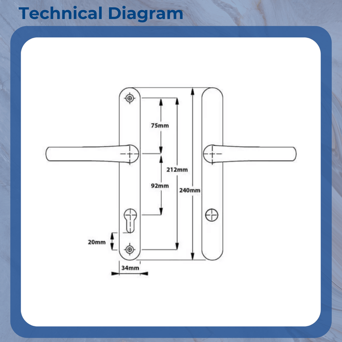 Mila ProSecure TS007 2-Star uPVC Multipoint Door Handles – Sprung Lever Lever, 92mm PZ, 212mm Screw Centres
