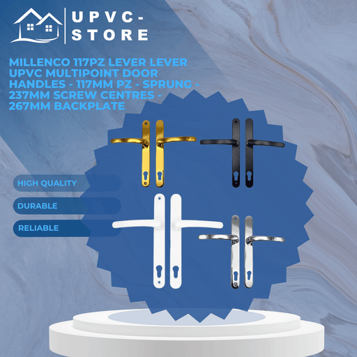 Millenco 117pz Lever Lever UPVC Multipoint Door Handles - 117mm PZ - Sprung - 237mm Screw Centres - 267mm Backplate