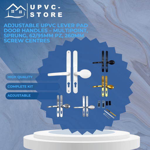 Adjustable UPVC Lever Pad Door Handles – Multipoint, Sprung, 62/95mm PZ, 260mm Screw Centres