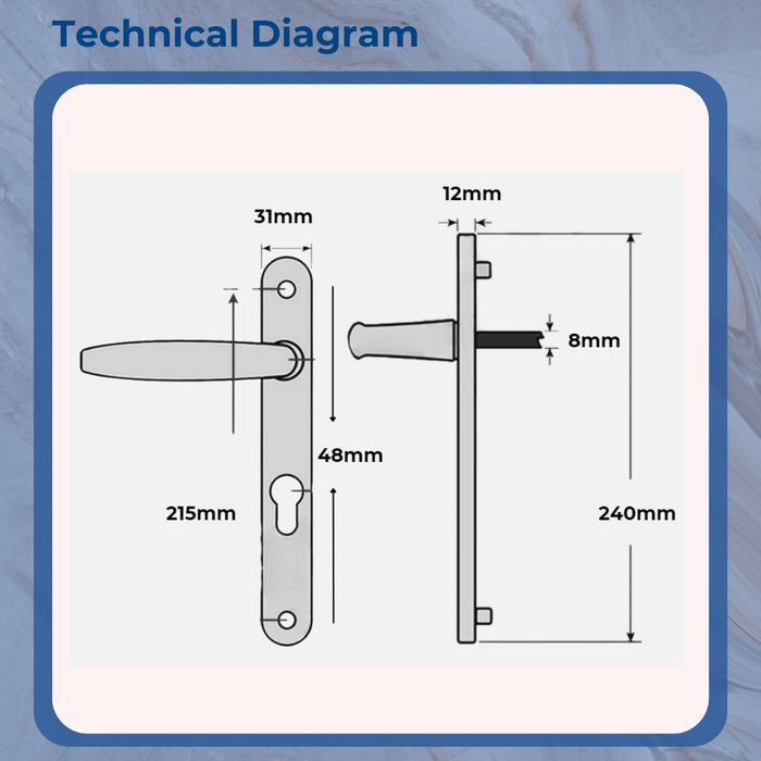 48pz uPVC Door Handle Sprung Pair 215mm Set Double Glazing PVC