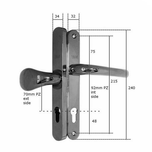 Yale Asgard Upvc Door Lock High Security Lever Pad Handles 70/92mm Chrome 245/215mm