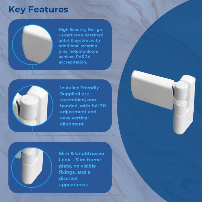 TROJAN PATRIOT PLUS FLAG HINGE IN WHITE FOR UPVC DOOR