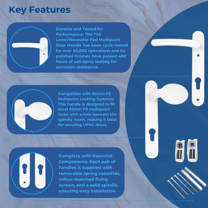 Lever Moveable Pad UPVC Multipoint Door Handles – 92mm PZ Sprung, 122mm Screw Centres