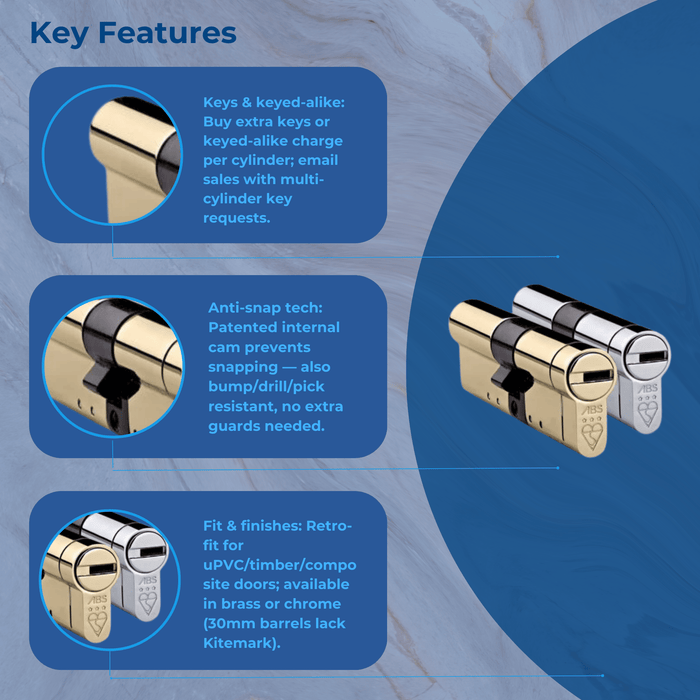 Avocet ABS High Security Euro Cylinder UPVC Door Lock Anti Snap 3 Star TS007