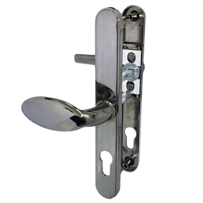 Smokey Chrome Sprung Lever Pad Offset Door Handles 92 & 62mm PZ - 210mm screws uPVC Set