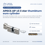 APECS AP v3 3 Star Euro Cylinder Thumbturn Door Lock uPVC Composite Aluminium Timber 3 Keys