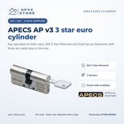 APECS AP v3 3 Star Euro Cylinder Key/Key Door Lock uPVC Composite Aluminium Timber 3 Keys