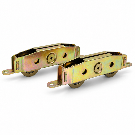 Pair of stainless steel tandem patio door rollers with 32mm wheels