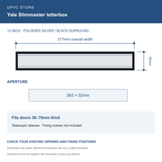 Yale Slimmaster 12 Inch uPVC Door Letterbox - Polished Silver & Black, 317 x 50mm