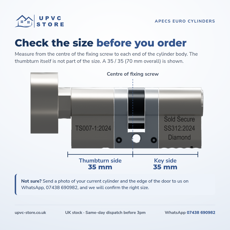 APECS AP v3 3 Star Euro Cylinder Thumbturn Door Lock uPVC Composite Aluminium Timber 3 Keys