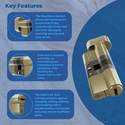 APECS AP 3* Star Euro Cylinder Thumb Turn Door Lock uPVC Aluminium Timber Door Barrel 6 Pin 5 Keys