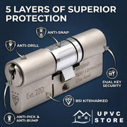 TS007 3 Star Euro Key Key Cylinder Lock – UPVCSTORE Anti-Snap BSI Kitemarked Key & Key Door Barrel, High Security for UPVC Composite Doors, 3 Keys