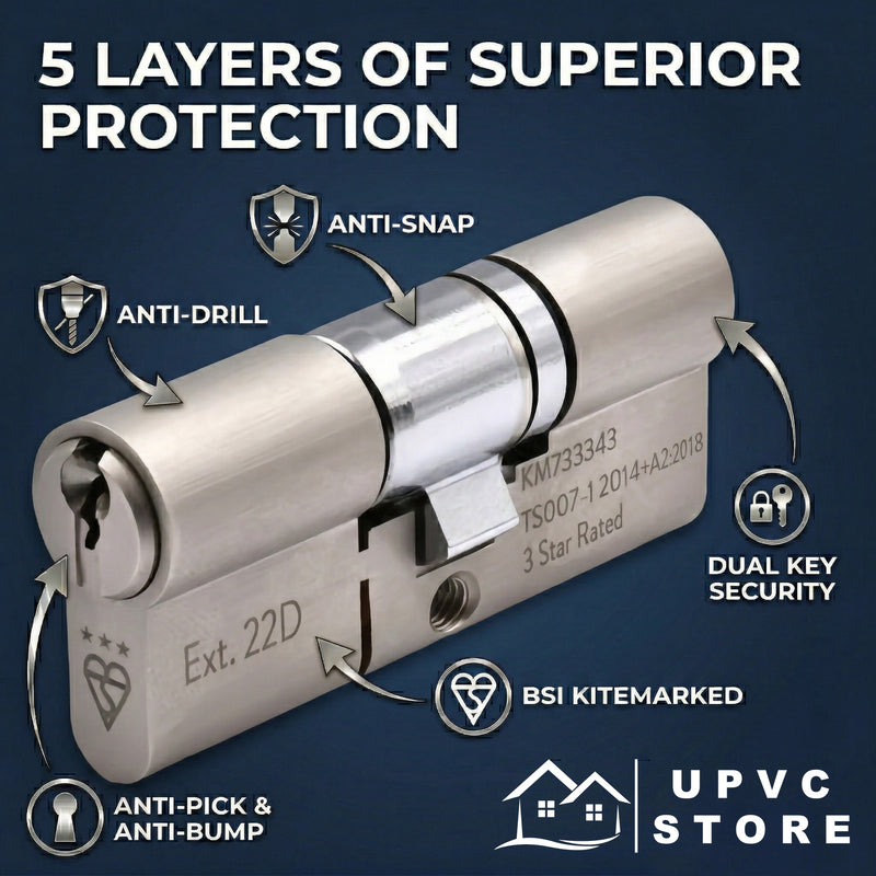 TS007 3 Star Euro Key Key Cylinder Lock – UPVCSTORE Anti-Snap BSI Kitemarked Key & Key Door Barrel, High Security for UPVC Composite Doors, 3 Keys