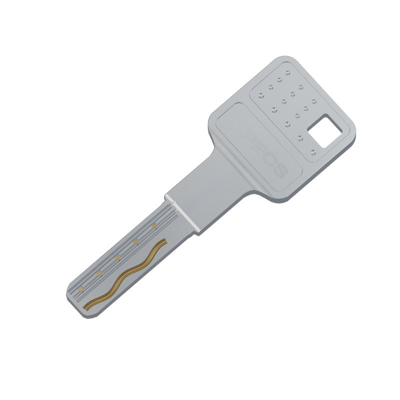 Current all-metal APECS AP key – keyed-alike service illustration; cylinders and extra keys ordered separately