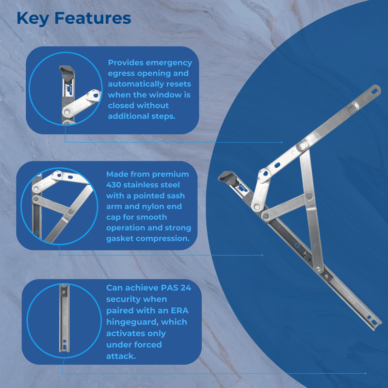 Egress Only Friction Stay Window Hinges – Emergency Escape & Secure Ventilation Solution 12" & 16" – 13mm & 17mm Stack Heights
