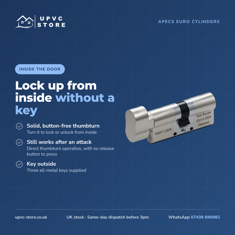 APECS AP v3 3 Star Euro Cylinder Thumbturn Door Lock uPVC Composite Aluminium Timber 3 Keys