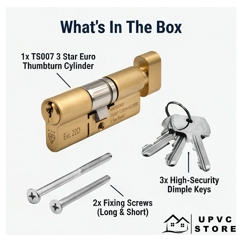 TS007 3 Star Euro Thumbturn Cylinder Lock – UPVCSTORE Anti-Snap BSI Kitemarked Key & Turn Door Barrel, High Security for UPVC Composite Doors, 3 Keys