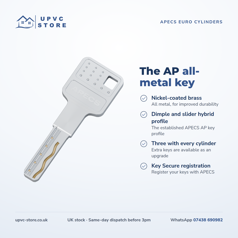 APECS AP v3 3 Star Euro Cylinder Thumbturn Door Lock uPVC Composite Aluminium Timber 3 Keys