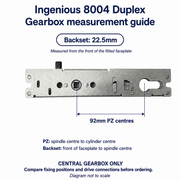 Ingenious 8004 measurement guide: 22.5mm backset and 92mm PZ centres