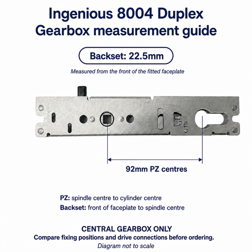 Ingenious 8004 measurement guide: 22.5mm backset and 92mm PZ centres