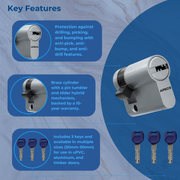 Apecs AP High Security Euro Half Cylinder Nickel Door Lock uPVC Aluminium Timber Door Barrel 6 Pin