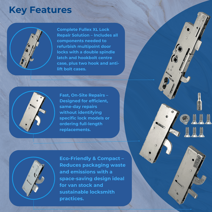 XL Dual Spindle Refurbishment Kit with 2 Anti-Lift Hooks – Multipoint Door Lock Repair Solution -35mm or 45mm Backset – Multipoint Lock Repair Set