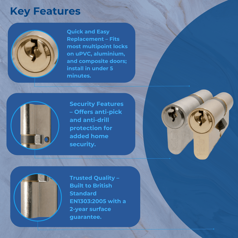 YALE Euro Cylinder Lock uPVC Aluminium Timber Door Barrel Anti Pick Anti Drill