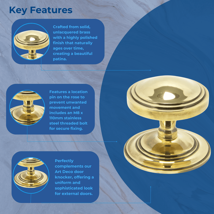 Aged Brass Art Deco Centre Door Knob