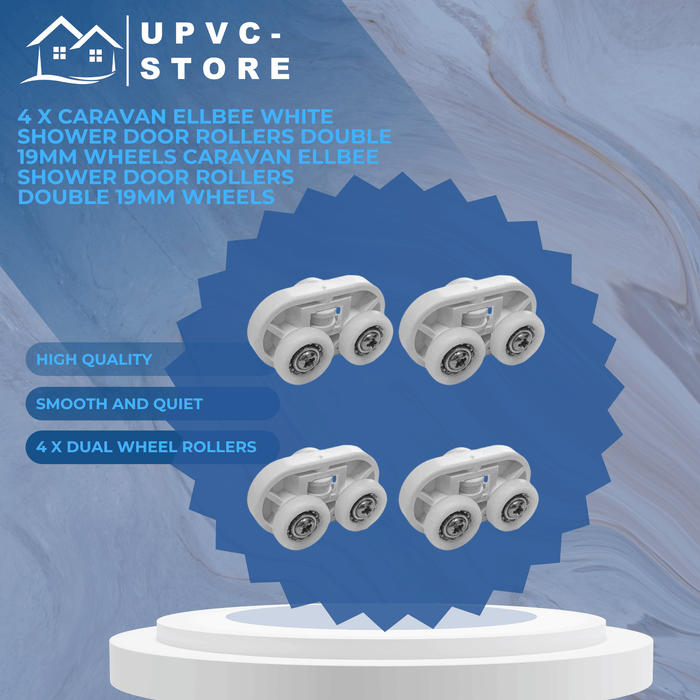 4 x CARAVAN ELLBEE WHITE SHOWER DOOR ROLLERS DOUBLE 19MM WHEELS CARAVAN ELLBEE SHOWER DOOR ROLLERS DOUBLE 19MM WHEELS
