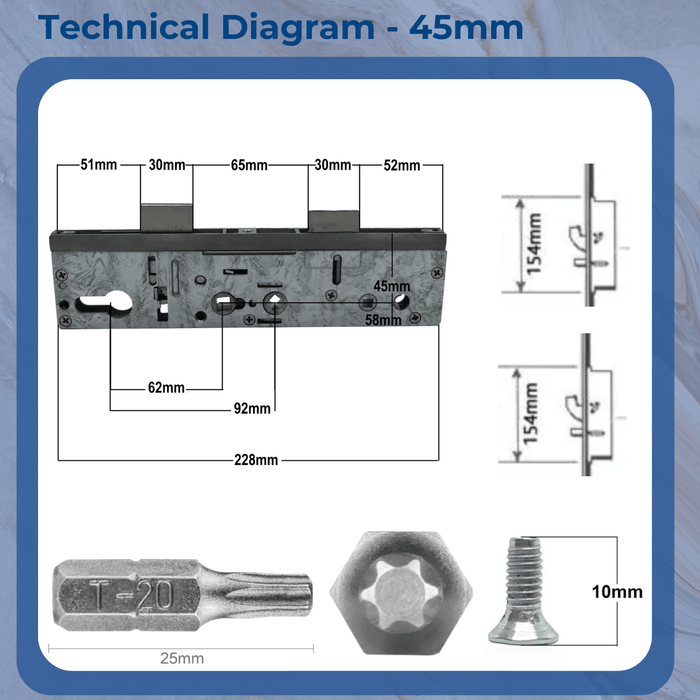 Multipoint Door Lock Refurbishment Kit – Double Spindle with 2 Anti-Lift Hooks - 35mm or 45mm Backset – Multipoint Lock Repair Set