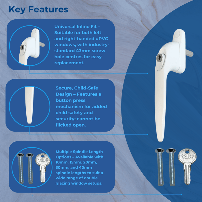 uPVC Yale Universal Window Handle Inline Double Glazing Locking Espag Lock PVC