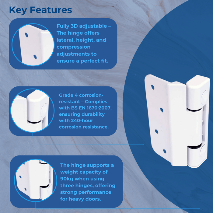 White Era Laird Challenger 3D Butt Rebate Door Hinge for Timber Composite Doors composite door hinges