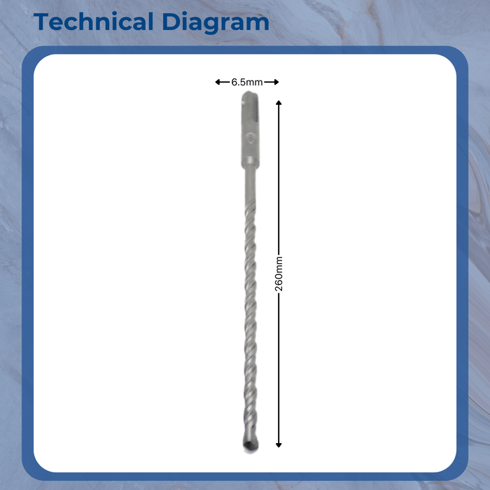 6.5mm x 260mm SDS + TCT tipped masonry drill bit concrete brick stone drilling