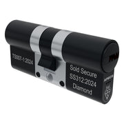 APECS AP v3 3-star Euro key/key cylinder in Matt Black, on a white background