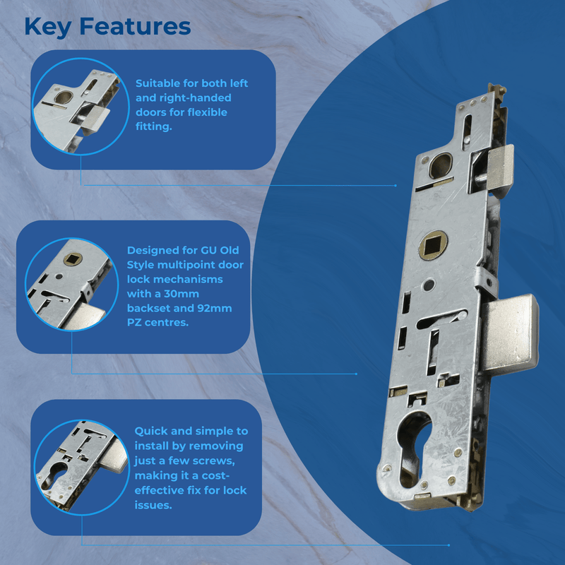 GU Old Style Replacement uPVC Gear Box Door Lock Centre Case 30mm / 28mm Backset