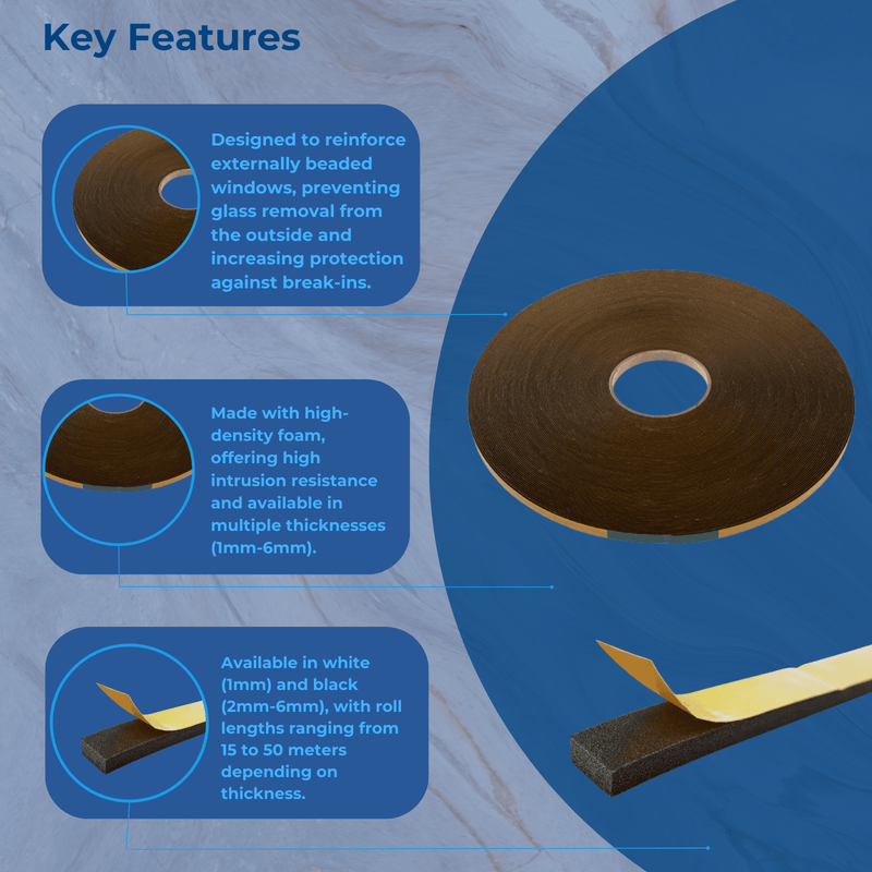 uPVC Double-Sided Glazing Foam Security Tape – Black & White | High-Strength Window Seal