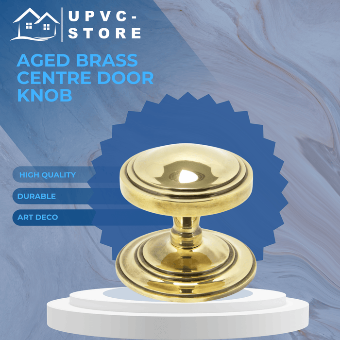 Aged Brass Art Deco Centre Door Knob
